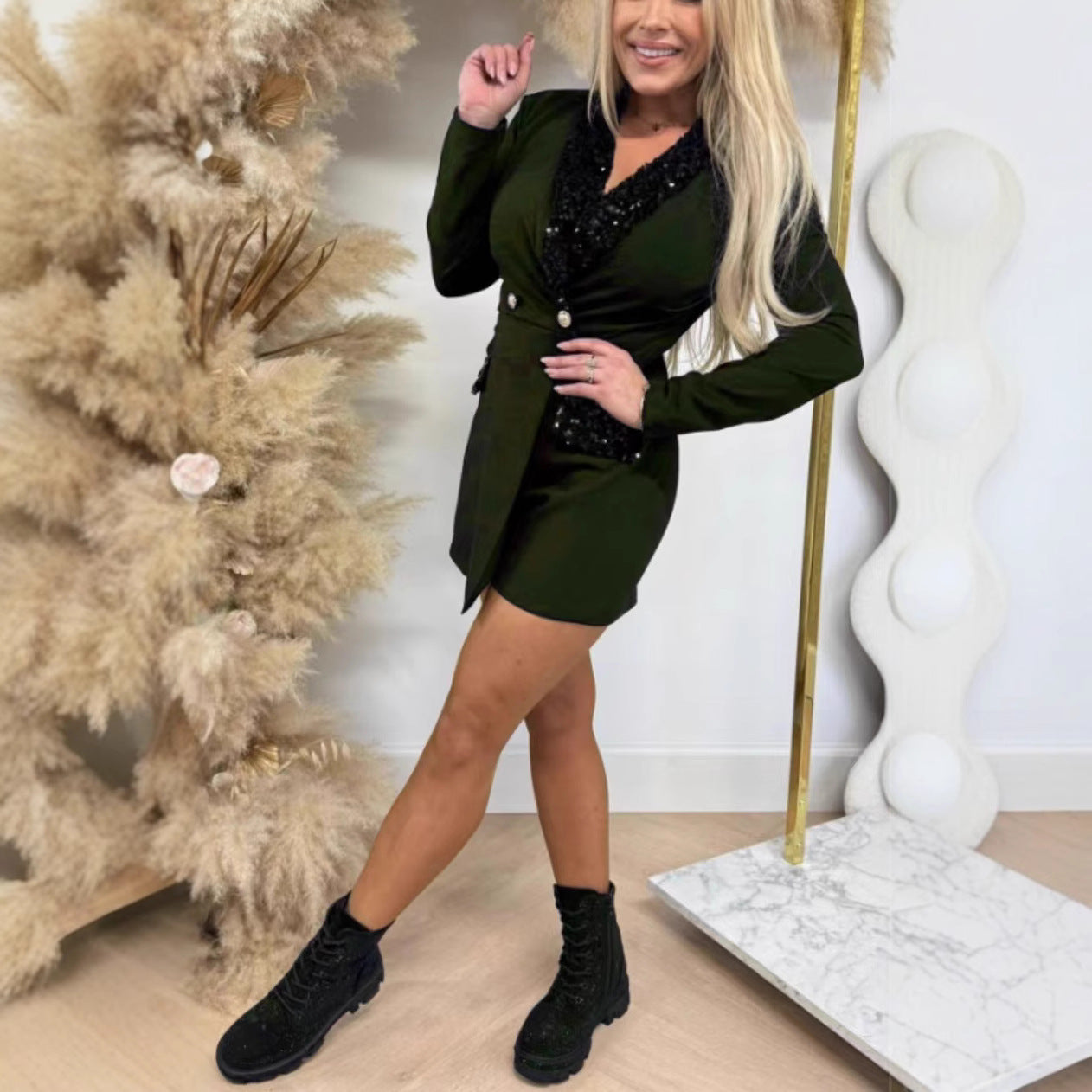 High-end Style Women's Spliced Sequin Jumpsuit Skirt