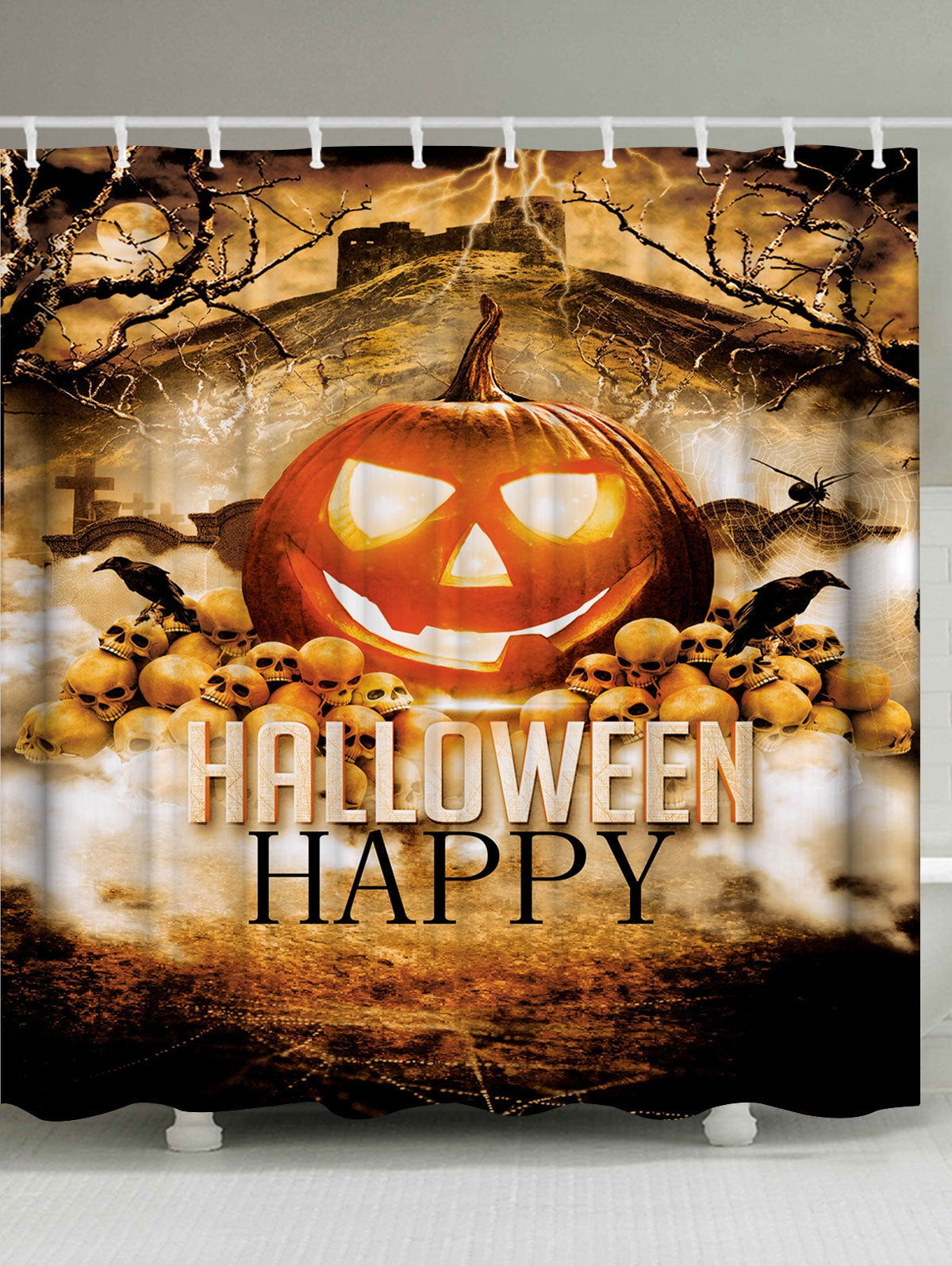 Happy Halloween Pumpkin Skull Shower Curtain