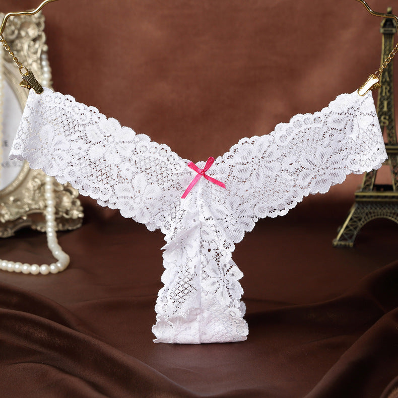 Thick Lace Band Thong with Bow Detailing