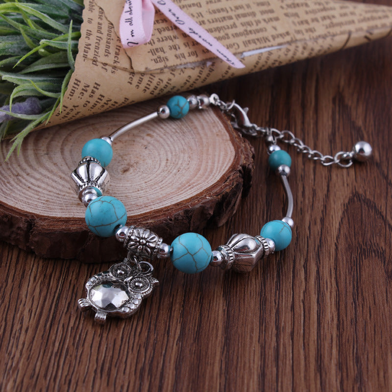 Turquoise Owl Charm Bracelet