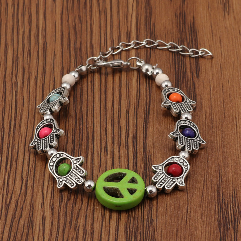 Hamsa and Peace Sign Bracelet