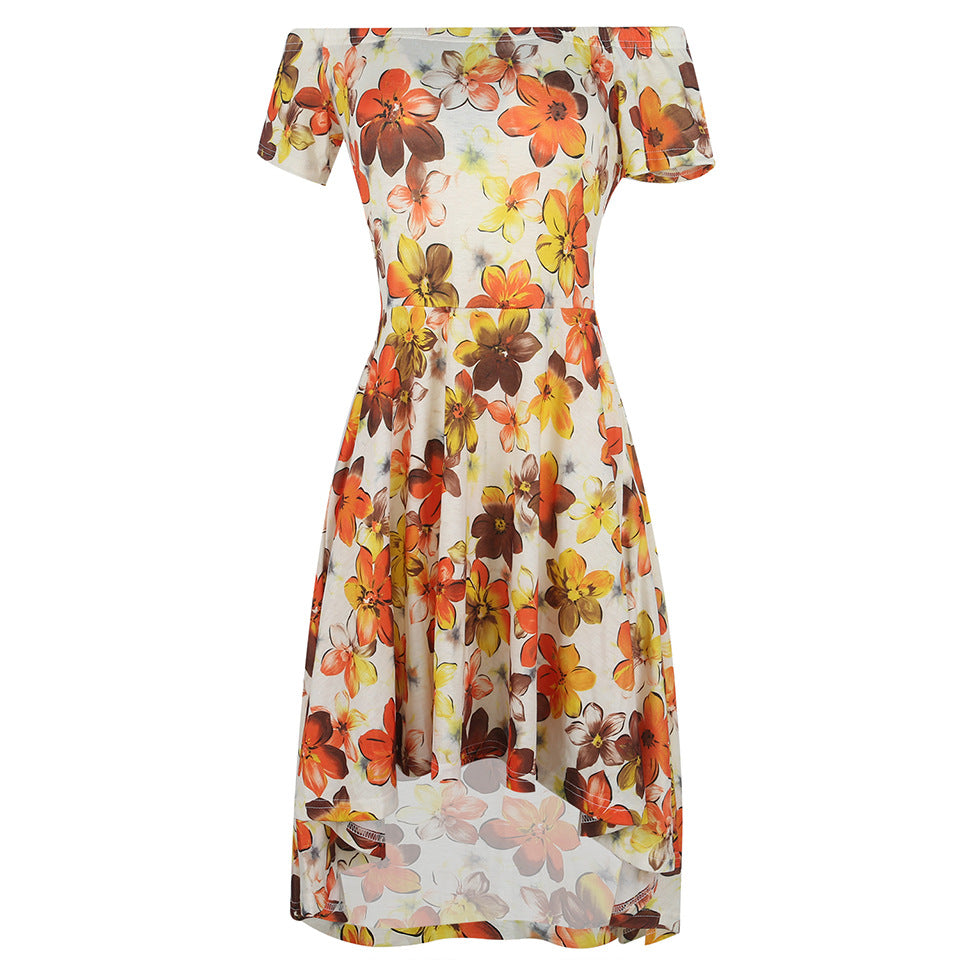 Floral Off-Shoulder High-Low Hem Dress