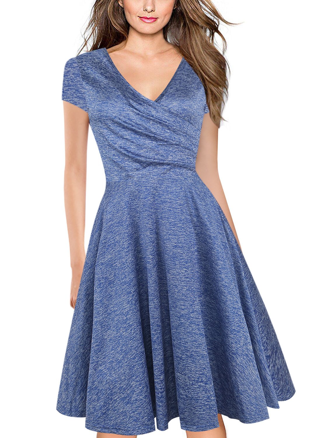 V-Neck Full Skirted Surplice Dress