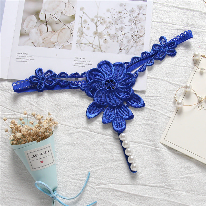 Flower Applique Pearl Strand G String