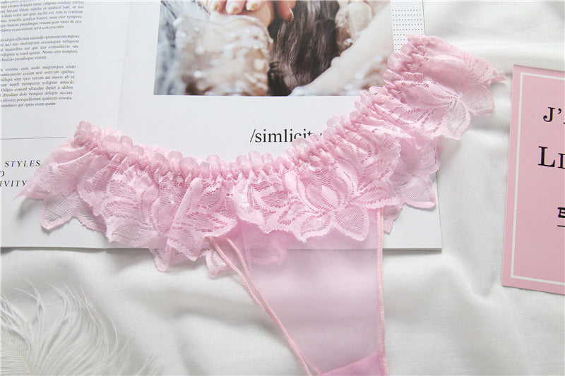 Sheer Lace Ruffle Thong Panty