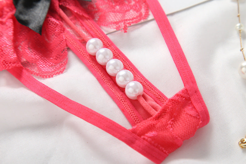 Lacey Bow and Pearl String Thong Panties