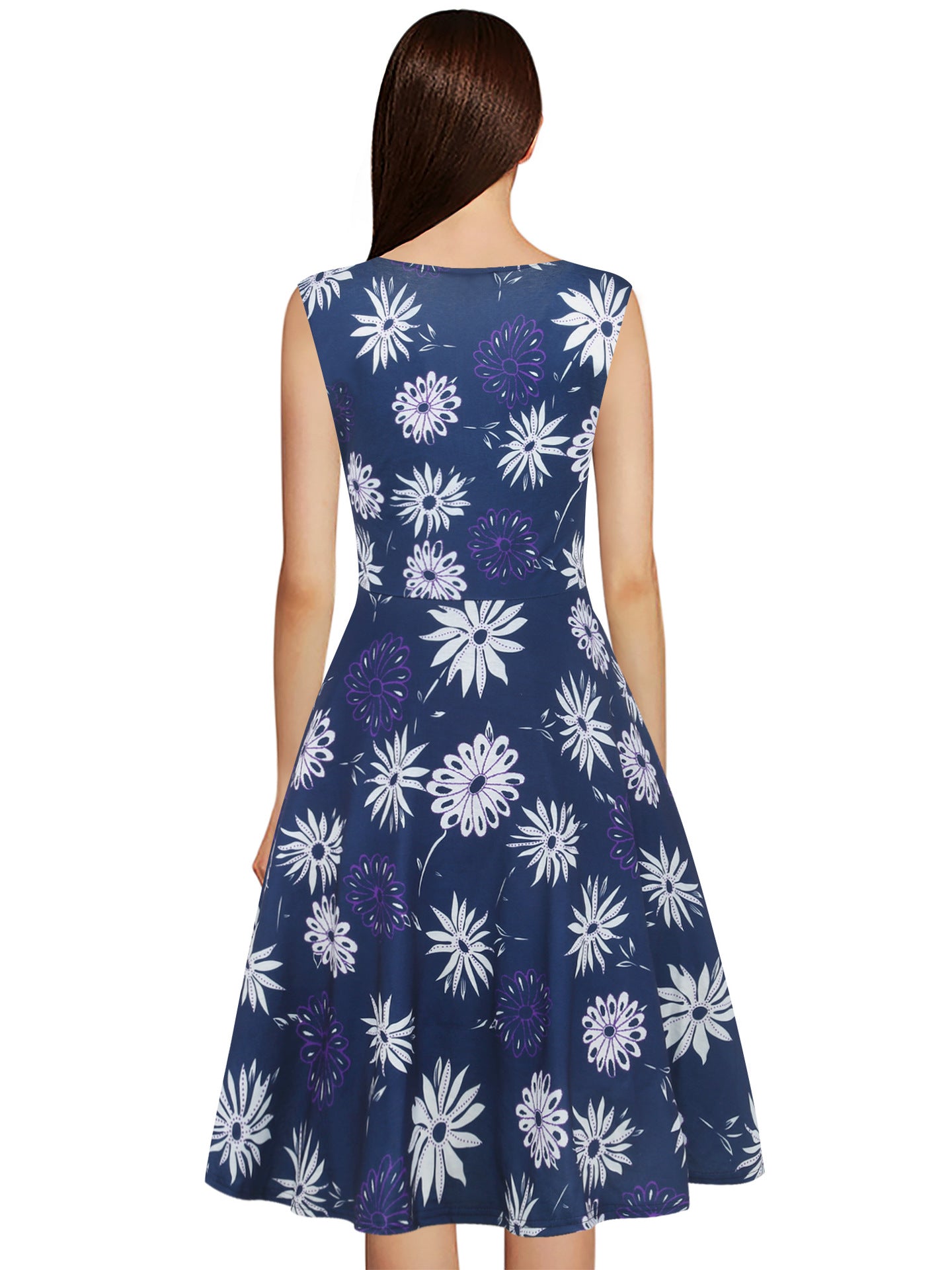 Floral Surplice Sleeveless A-Line Dress