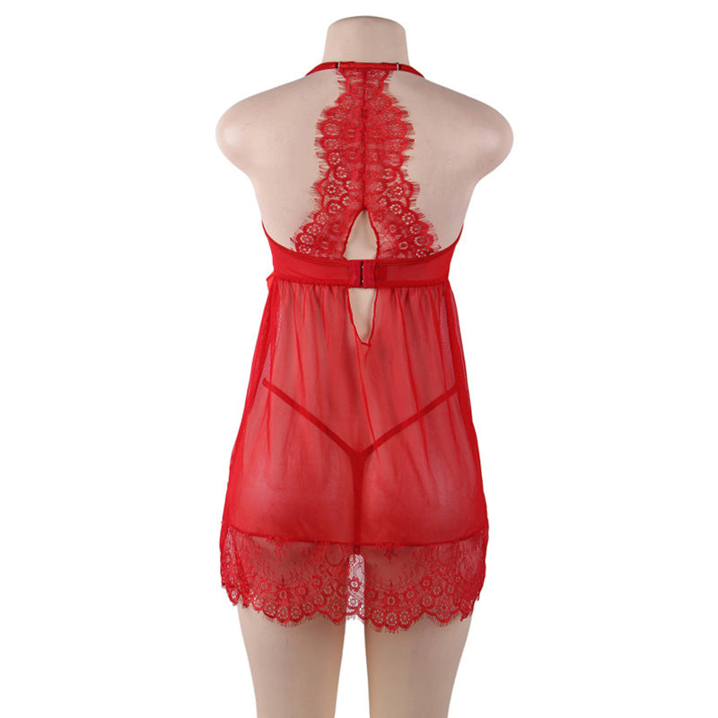 Plus Size Sheer Lace Babydoll Mini Dress