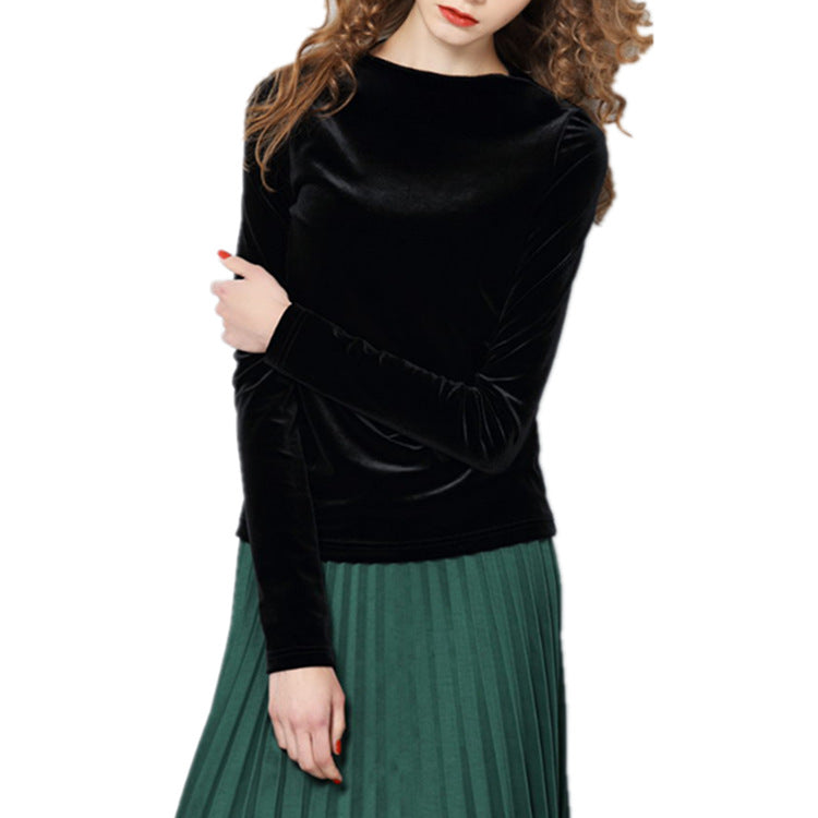 Velvet Mock Neck Long-Sleeve Top