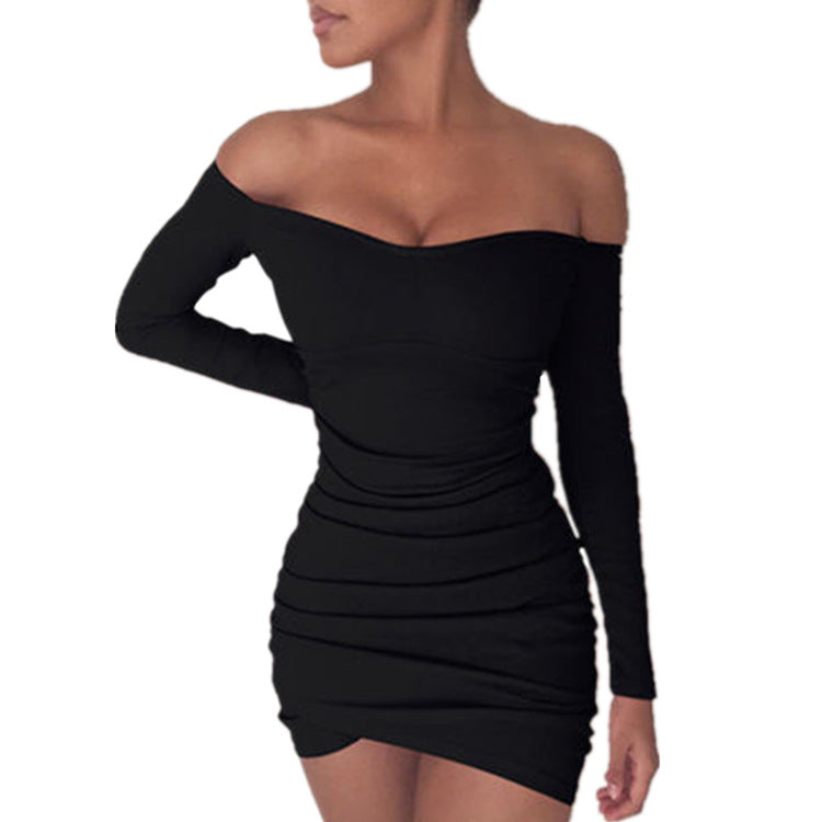 Gaun mini bodycon ruched off-shoulder