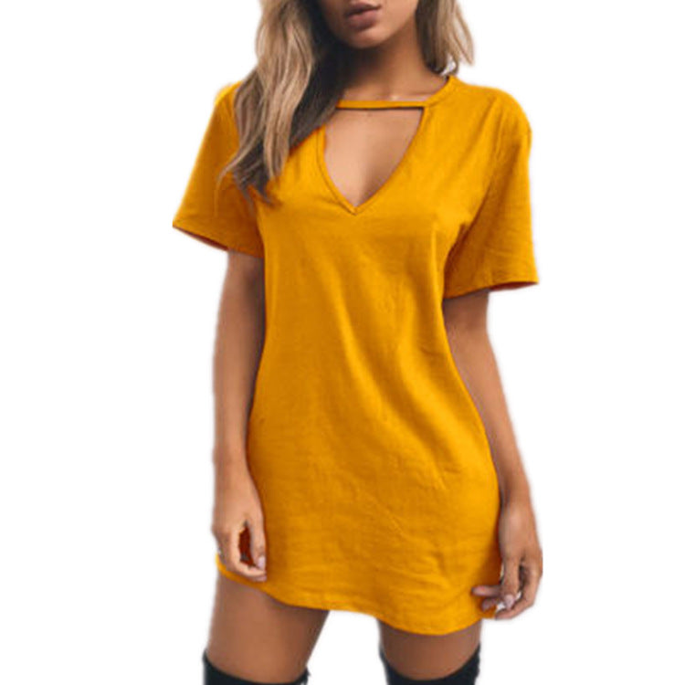 Keyhole Neckline Short-Sleeve Tunic Dress