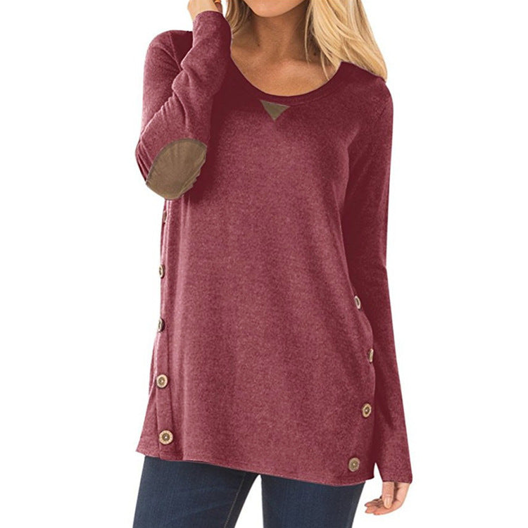 Triangle-Stitch Button-Accent Scoop Neck Tunic