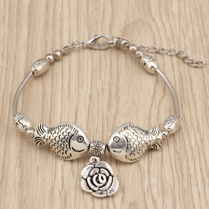 Kissing Fish and Rose Bracelet