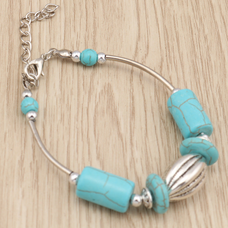 Modern Turquoise Beaded Metal Bracelet