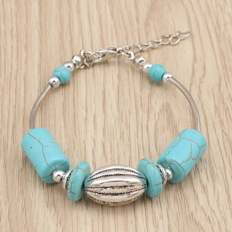 Modern Turquoise Beaded Metal Bracelet