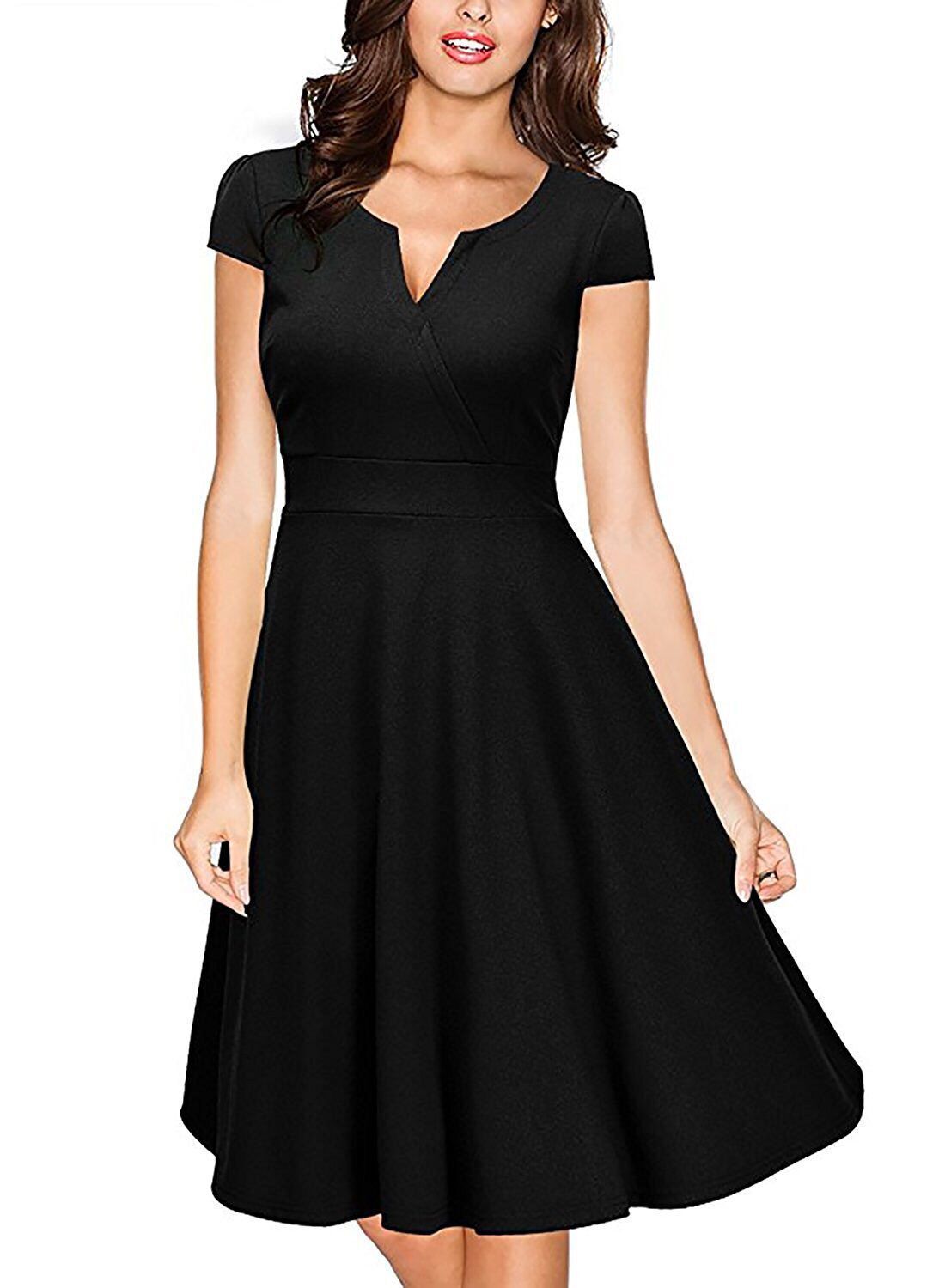 Notch Neck Cap Sleeve Dress