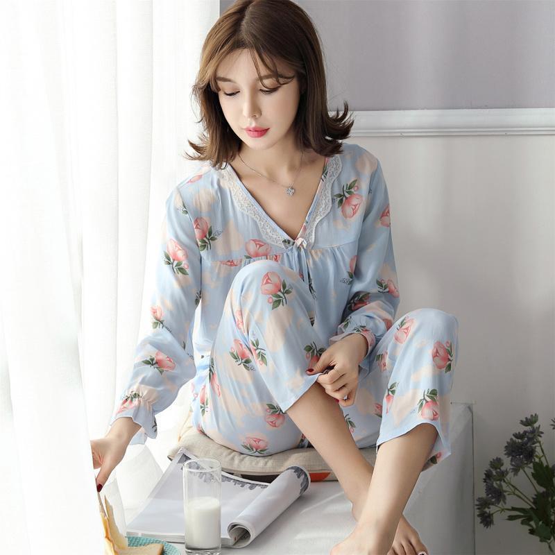 Ruffle Cuffs Floral Sleepwear Set