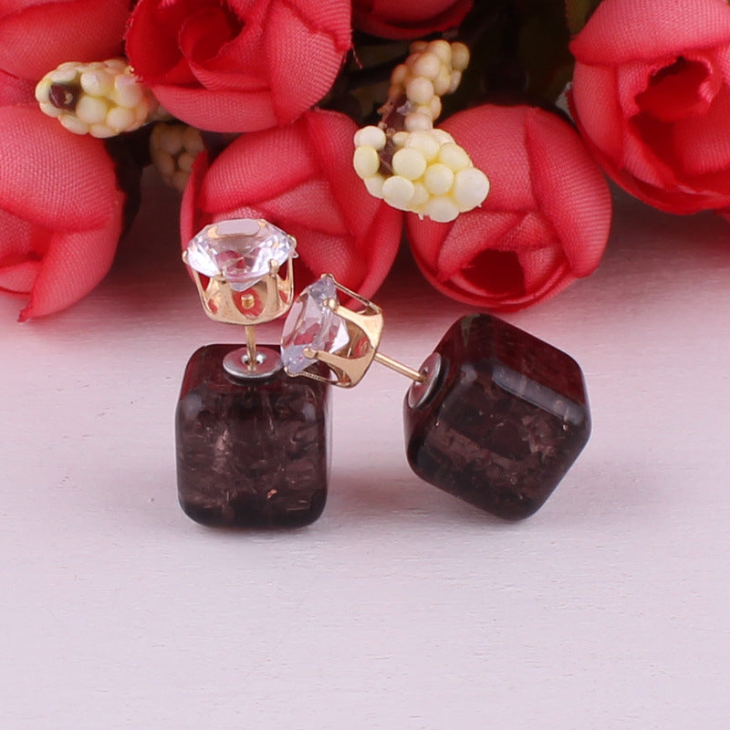 Cube Shaped Double Sided Earrings-Black-Theone Apparel