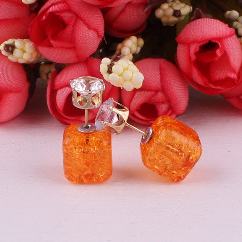 Cube Shaped Double Sided Earrings-Orange-Theone Apparel
