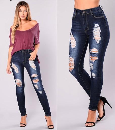 Geripte donkere denim skinny jeans