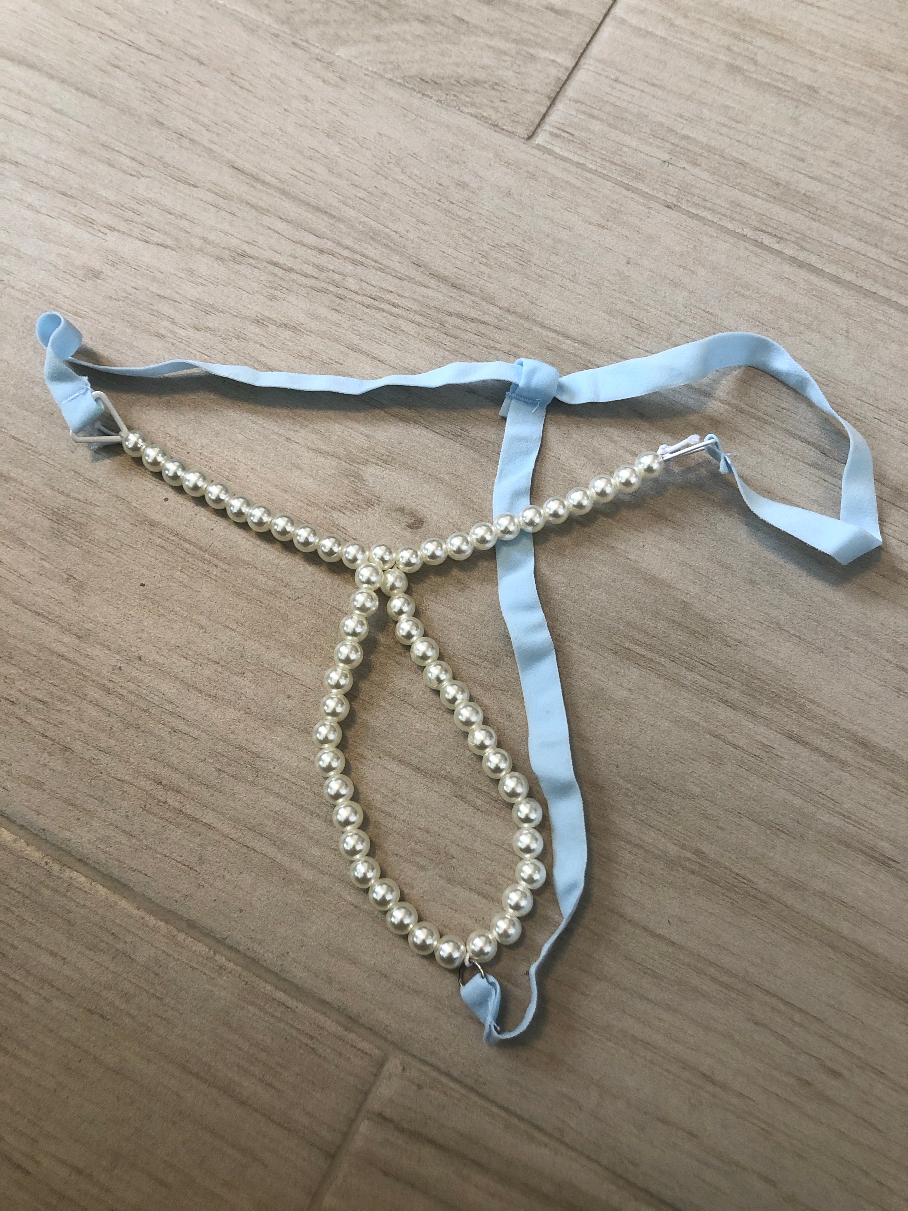 Dual Pearl String Front Butterfly Style Thongs-Light Blue-Theone Apparel
