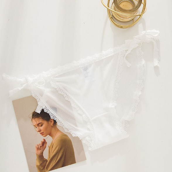 Elegant lace Briefs Underwear with Bow Tie Hips-White-Theone Apparel