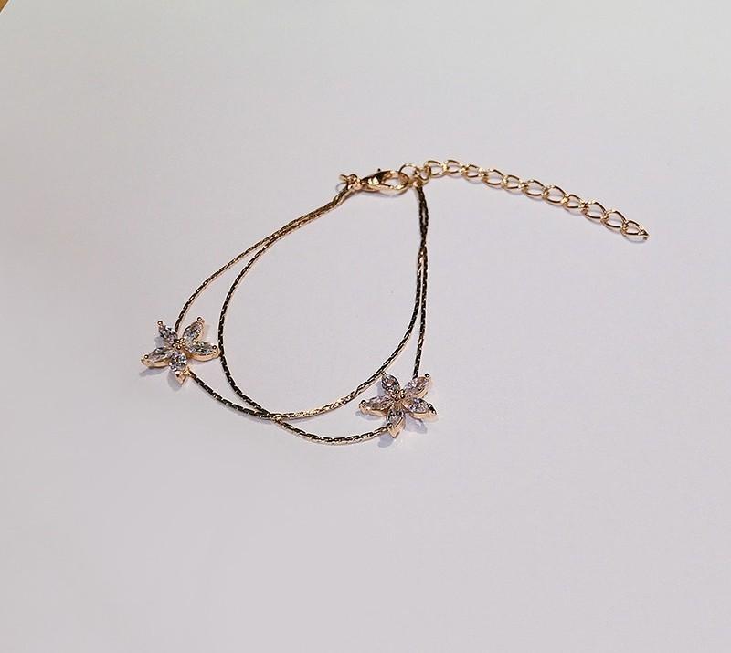 Floral Fix Double Chain Bracelet-Gold-Theone Apparel