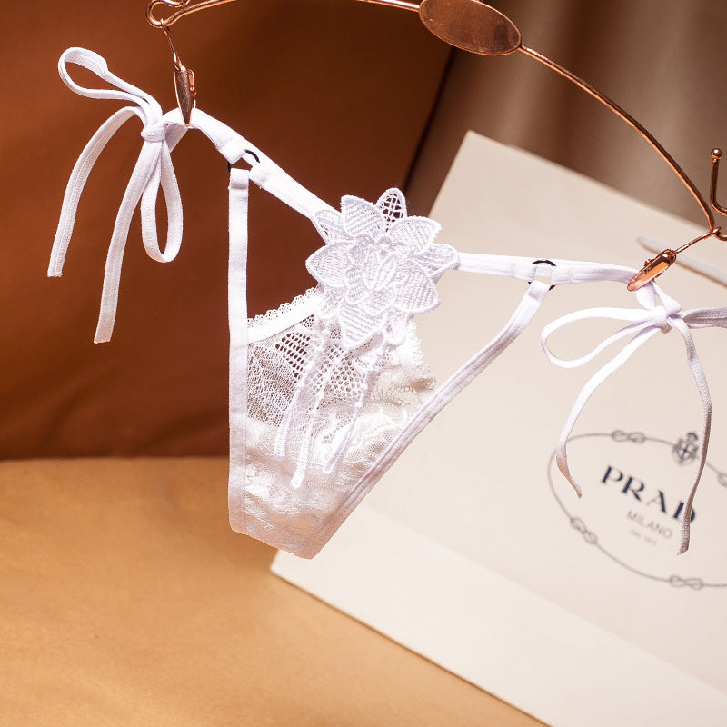 Floral Lace Cutout Thong Panties-White-Theone Apparel