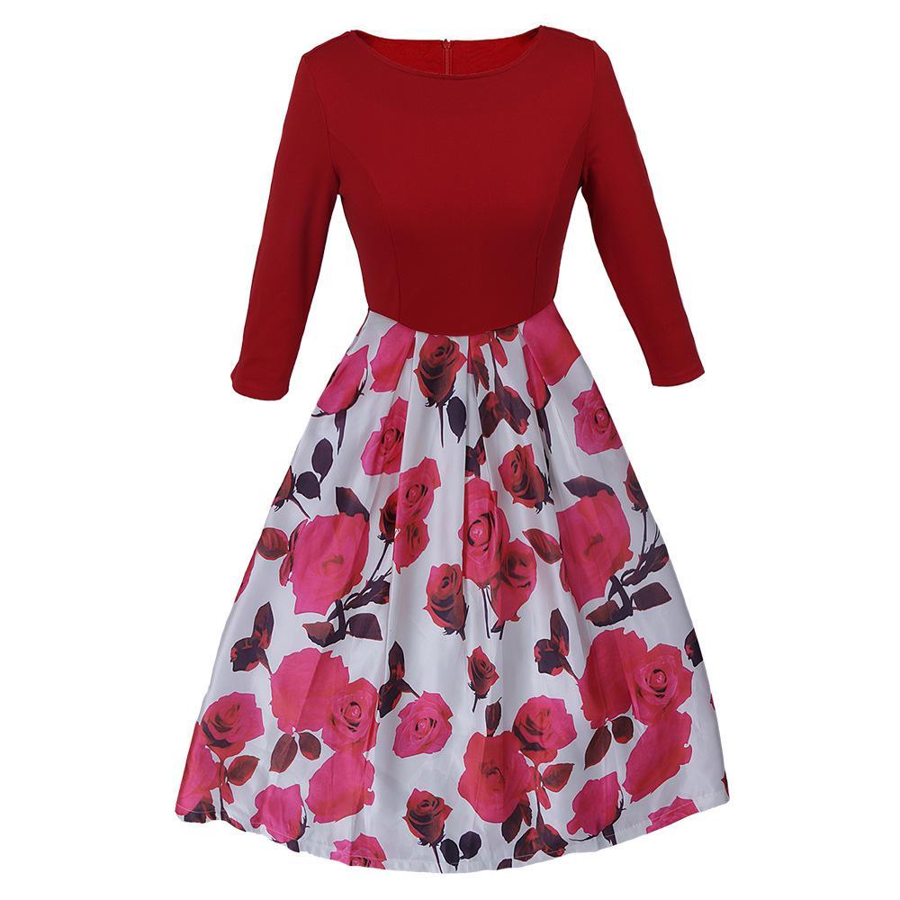 Floral Skirt Long Sleeve Dress - Theone Apparel