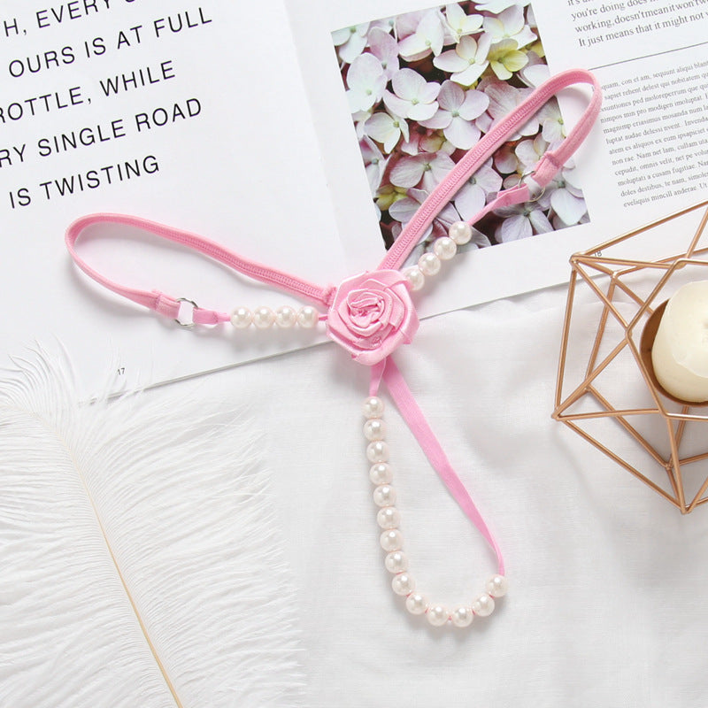 Flower Bud Pearl Strand G String-Pink-Theone Apparel