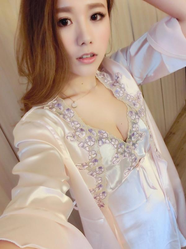 Flower Lace Chemise with Matching Robe-Light Pink-Theone Apparel