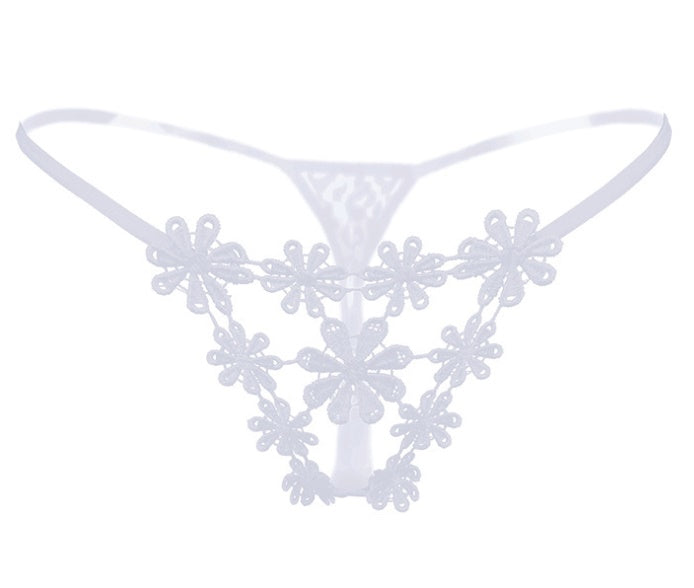 Flowers Front G String Panty-White-Theone Apparel