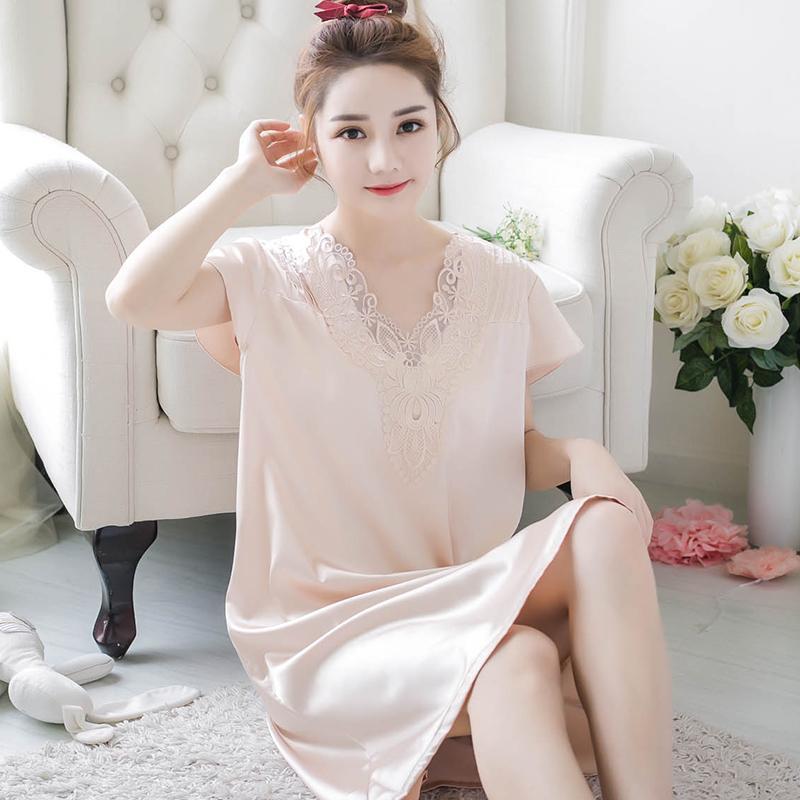 Flowers & Pleats Silky Nightgown-Beige-Theone Apparel