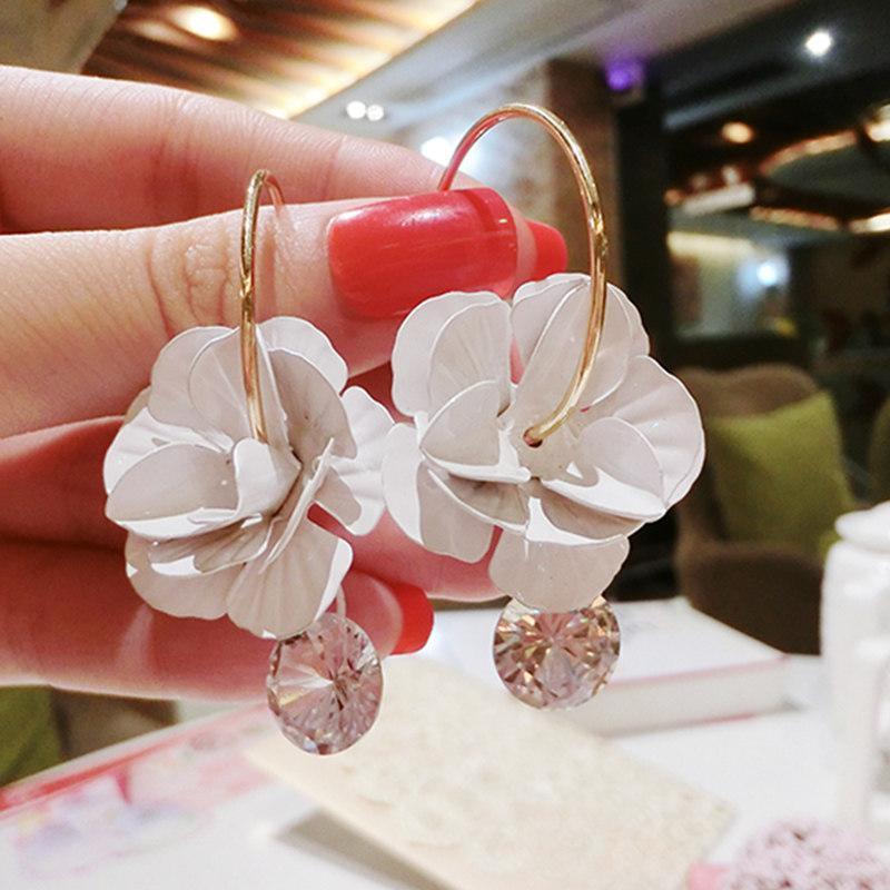 Flowery Enamel Sparkle Stone Earrings-Gold-Theone Apparel