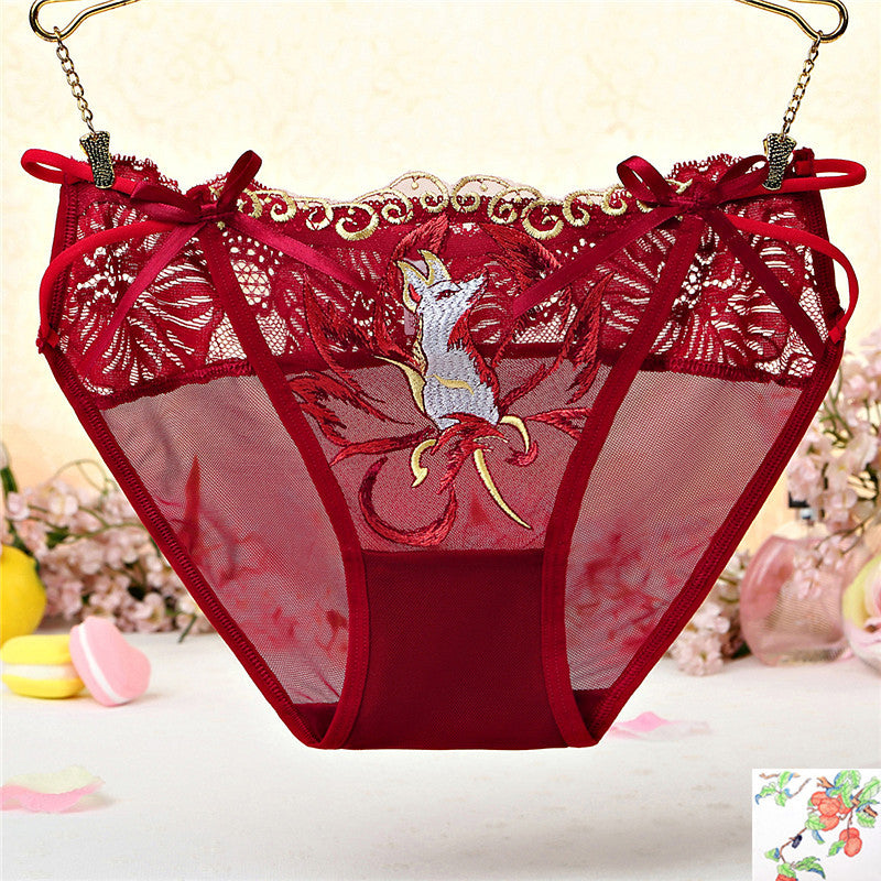 Fox Print See Through Mesh Panties-Maroon-Theone Apparel