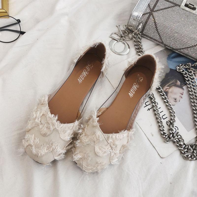 Fringe Frenzy Transparent Fashion Flats-Beige-Theone Apparel