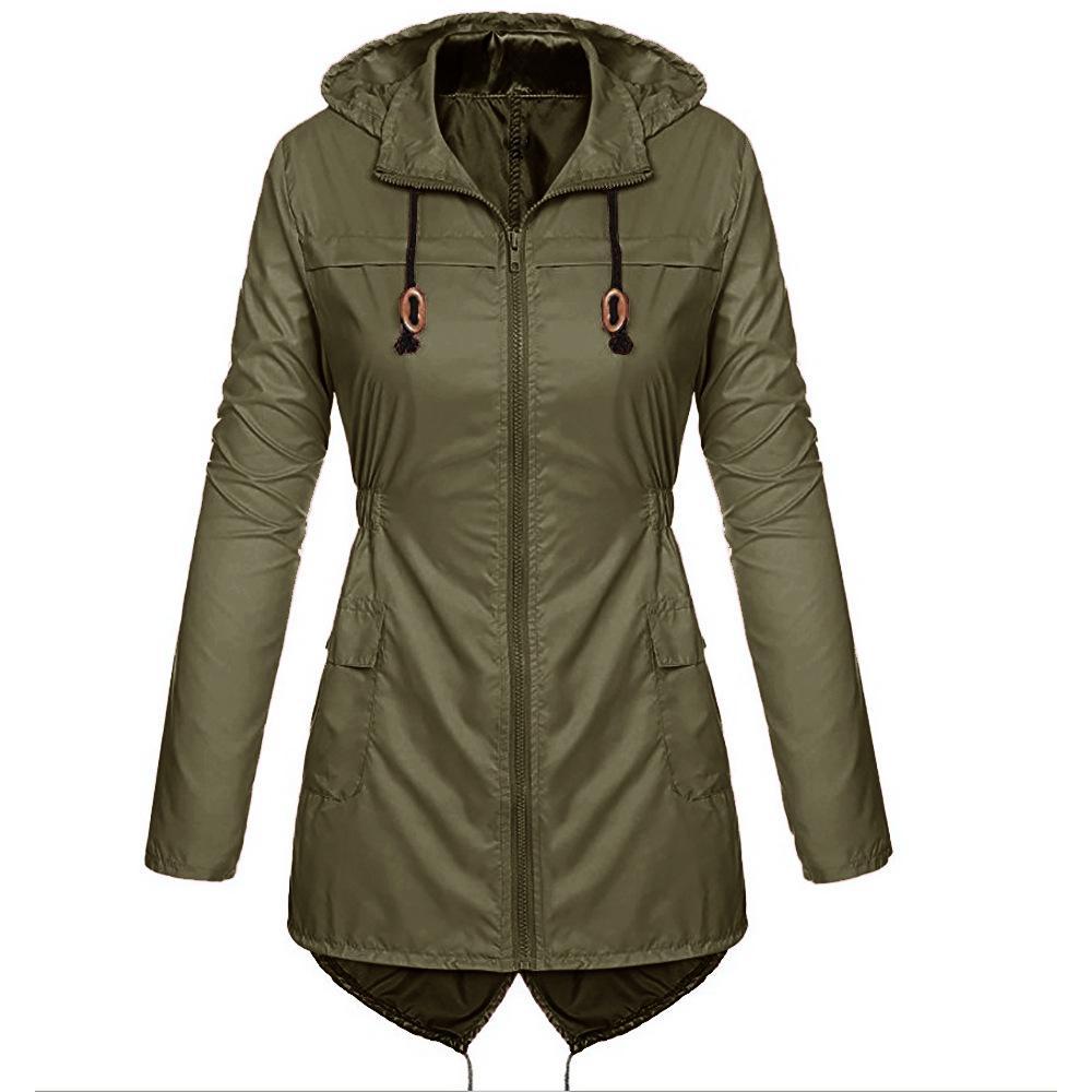 Full Zip Trench Coat Rain Jacket-Green-Theone Apparel