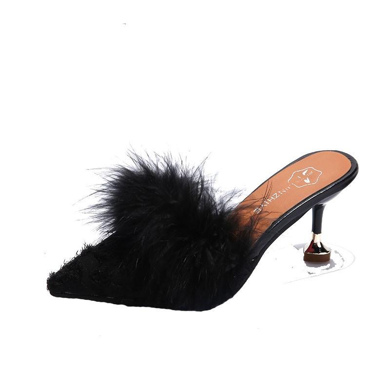 Fur Trim Pointed Toe Kitten Heels - Theone Apparel