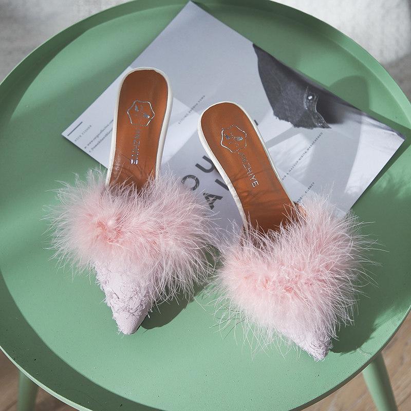 Fur Trim Pointed Toe Kitten Heels - Theone Apparel