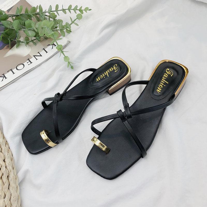 Golden Toe Slip On Sandals-Black-Theone Apparel