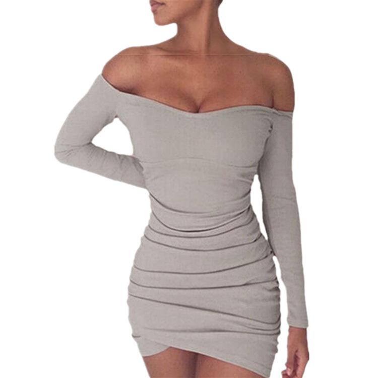 Gaun mini bodycon ruched off-shoulder