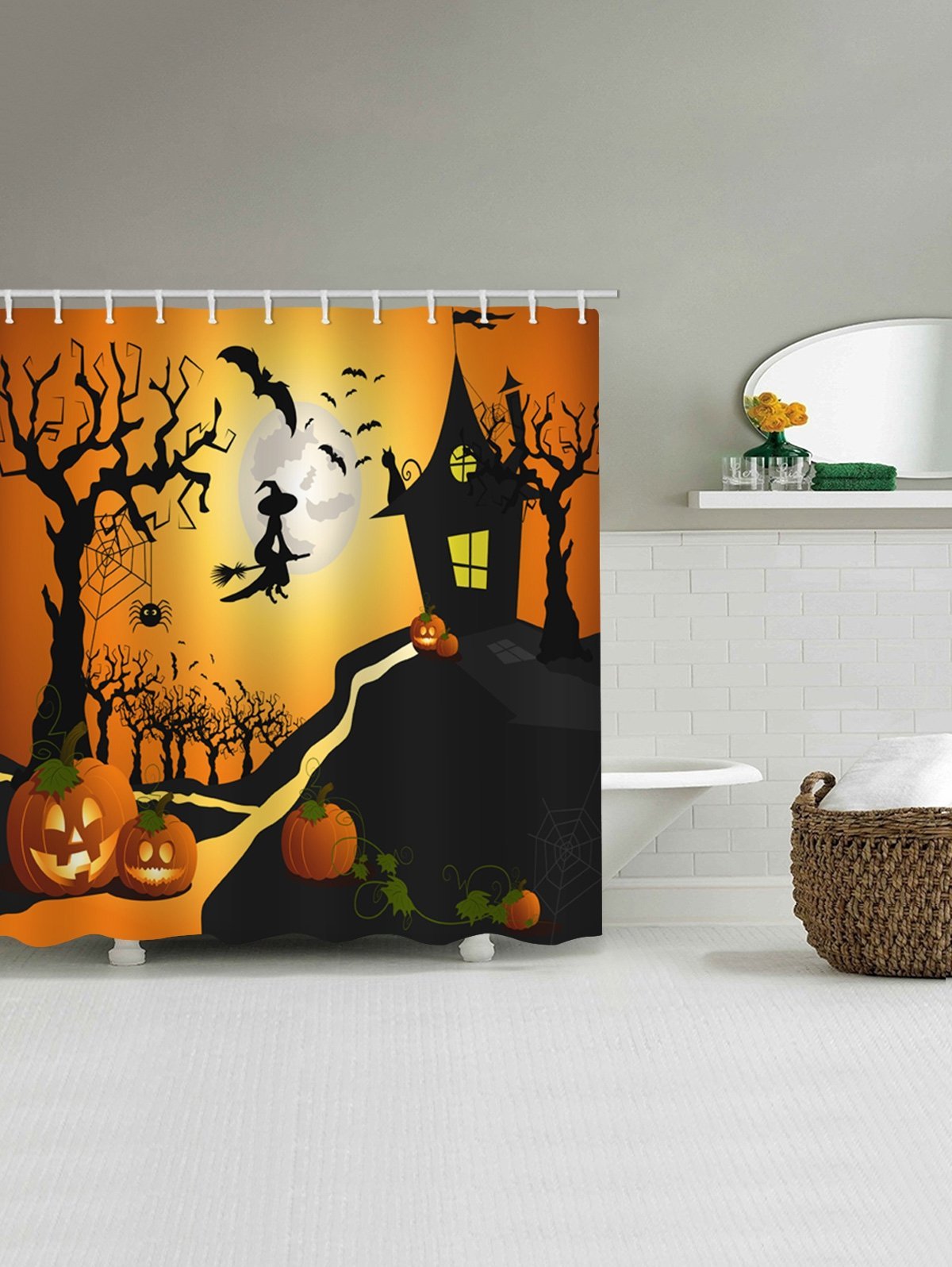 Halloween Castle And Pumpkin Bath Curtain