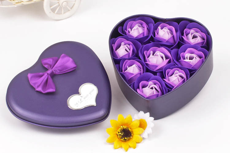 Heart Shaped 9 Mini Flower Rose Gift-Purple-Theone Apparel