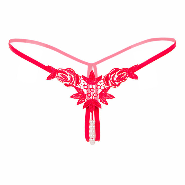 Hidden Pearl Lace Thong Panty-Red-Theone Apparel