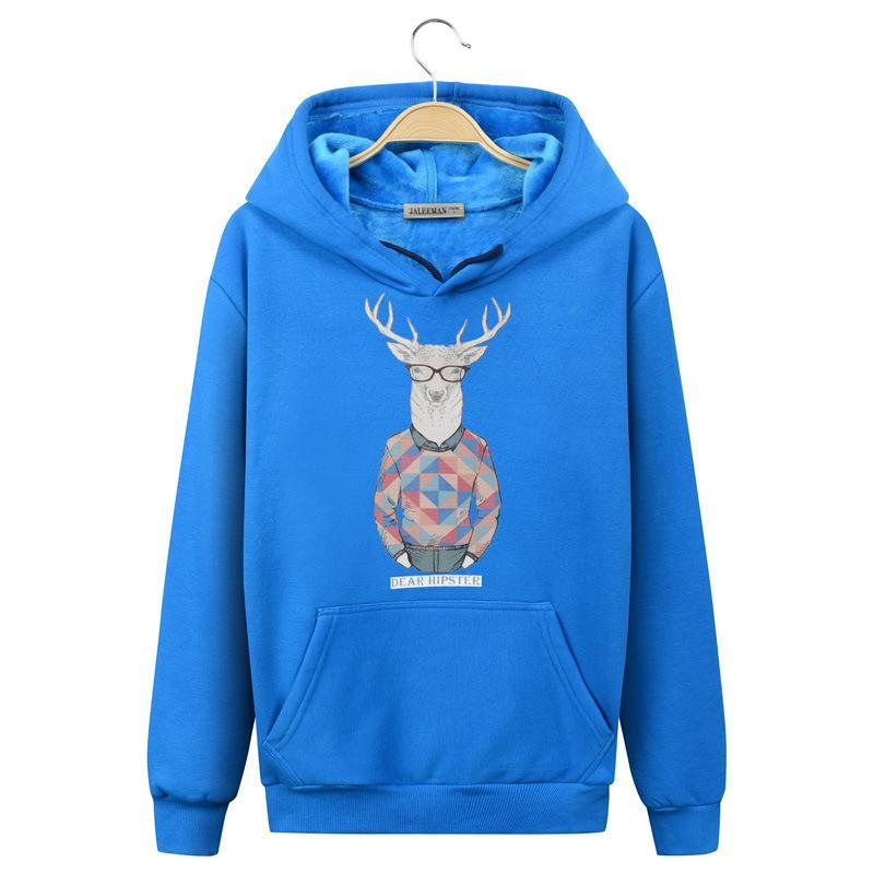 Hipster Deer with Antlers Sweater-Blue-Theone Apparel