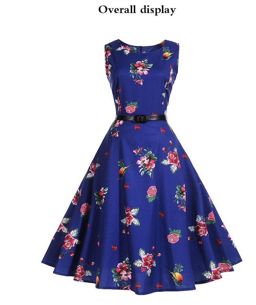 Hummingbird Floral Print A Line Dress - Theone Apparel