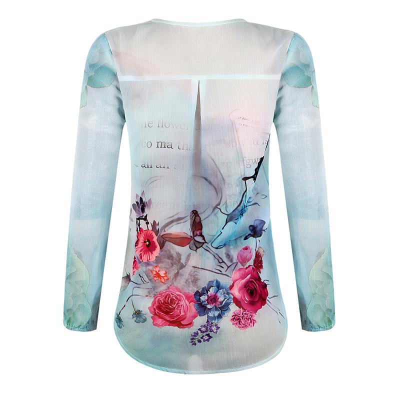 Jeweled Collar Butterfly Print Blouse - Theone Apparel