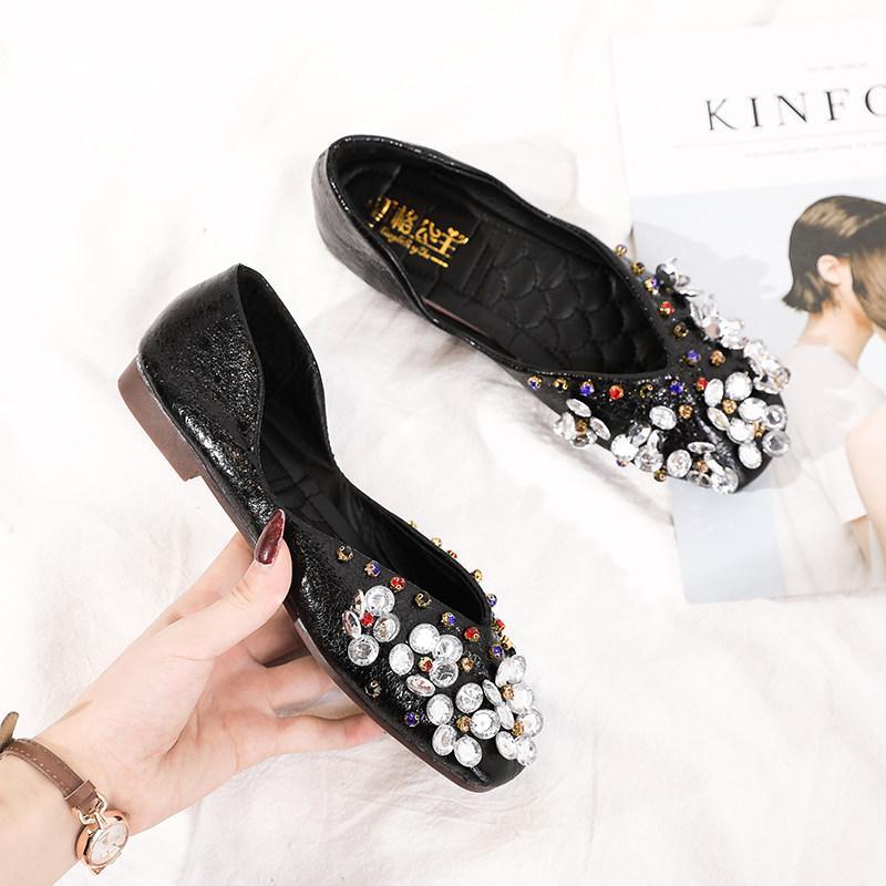 Jeweled Metallic Statement Ballet Flats-Black-Theone Apparel