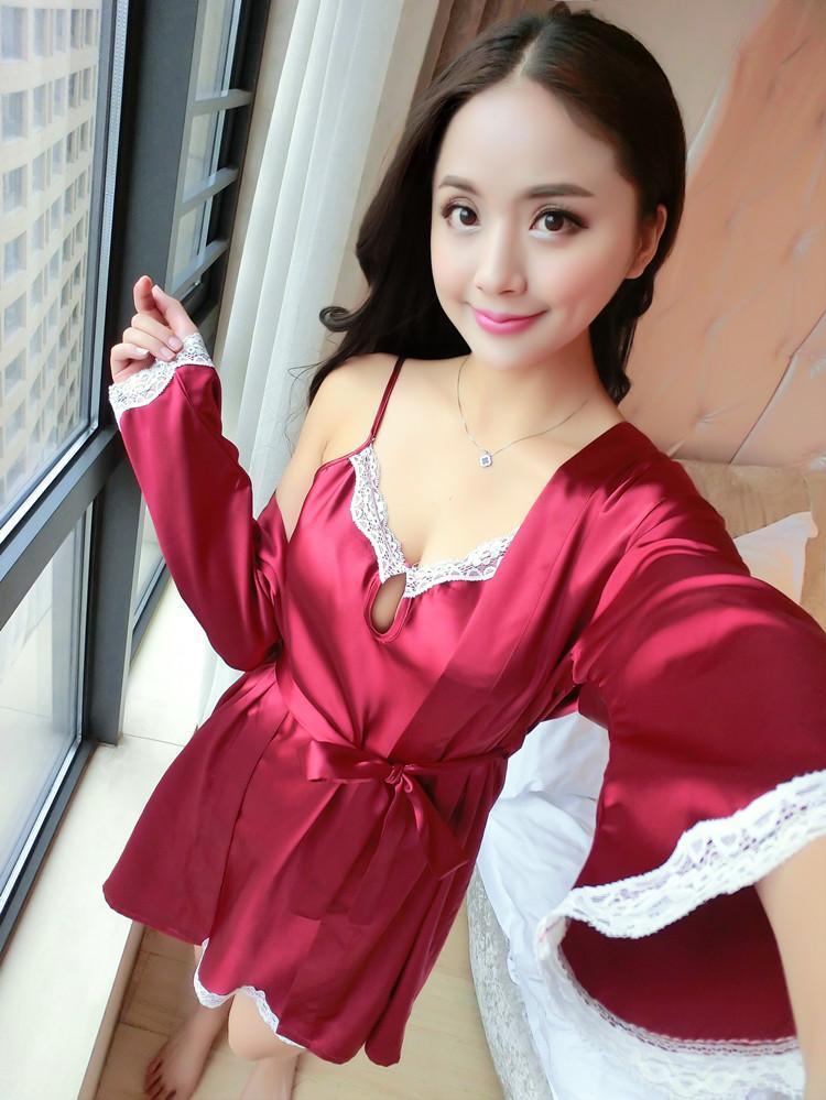Keyhole Nightie Lingerie Robe Set-Red-Theone Apparel