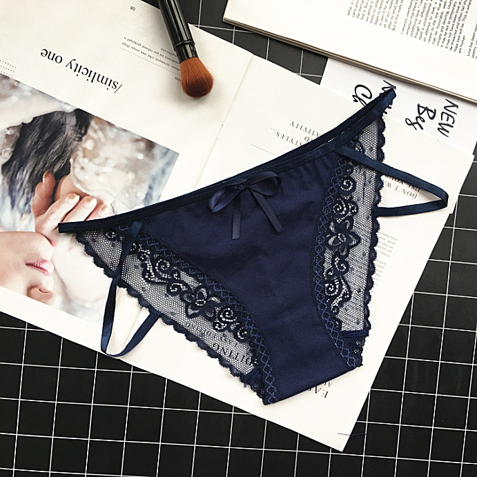 Lace Detailed Full Coverate panties with Ribbon Details-Dark Blue-Theone Apparel